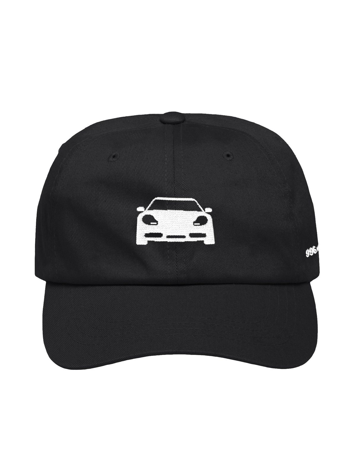 Black 996 World hat, front, with the car mark