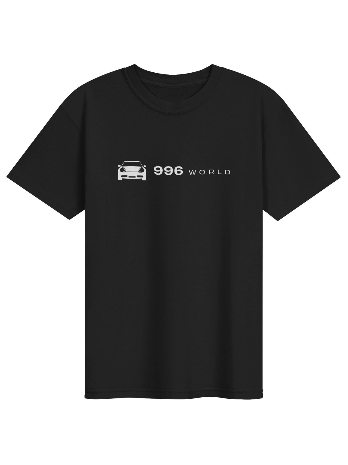 Black 996 World tee, front, with the car mark and 996 World across the chest